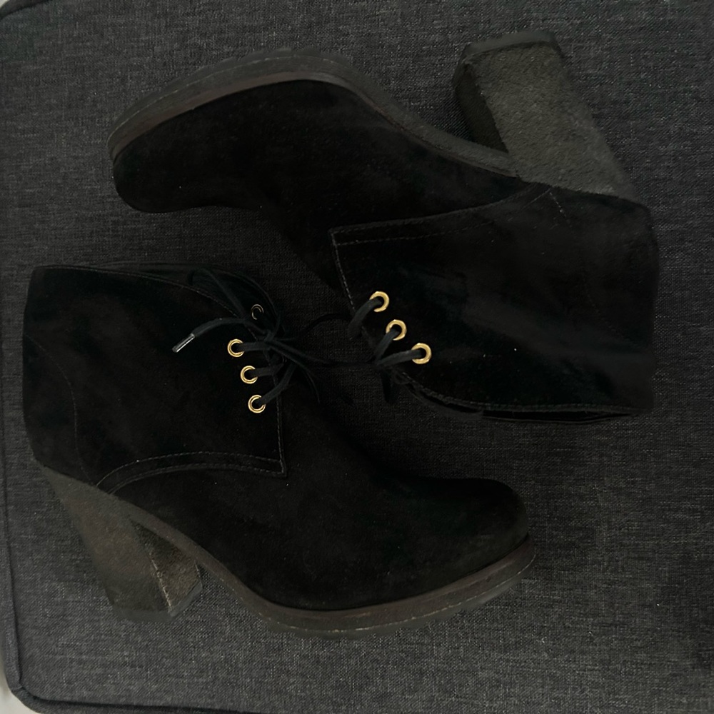 PRADA Black Suede Ankle Lace Up Booties
